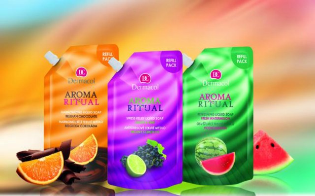 Tekuté mydlo na ruky Aroma Ritual – náhradná náplň, Dermacol – 3 € / 500 ml.