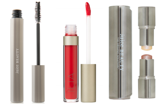 riasenka Juice Beauty; lesk na pery Heartbeat Ilia Beauty; obojstranný rozjasňovač Golden / Bronze Juice Beauty